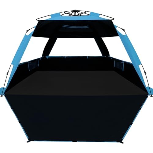 WhiteFang XL Pop Up Beach Tent Sun Shade Shelter for 3-4 Person with Blackout Shelter, UV Protection, Extendable Floor with 3 Ventilating Windows Plus Carrying Bag, Stakes, and Guy Lines (Solid Blue) - Image 1