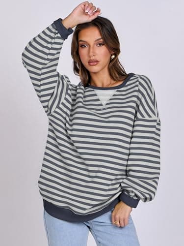 ANRABESS Women Striped Sweatshirts Oversized Crewneck Long Sleeve Shirts Y2K Pullover Top 2025 Fall Outfits Fashion Clothes Grey Blue X-Large - Image 4