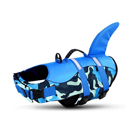 Queenmore Dog Life Jacket Ripstop Dog Shark Safety Vest Adjustable Preserver with High Buoyancy and Durable Rescue Handle for Small,Medium,Large Dogs, Blue Camouflage Small - Image 1