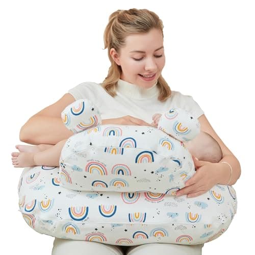 lasoftan Nursing Pillow for Breastfeeding, Breast Feeding Pillow for Mom Support, Adjustable Waist Strap and Removable Cotton Cover, Rainbow - Image 1