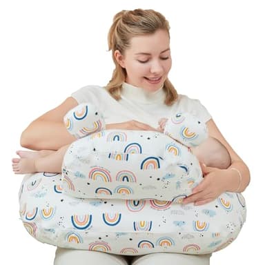 lasoftan Nursing Pillow for Breastfeeding, Breast Feeding Pillow for Mom Support, Adjustable Waist Strap and Removable Cotton Cover, Rainbow - Image 1