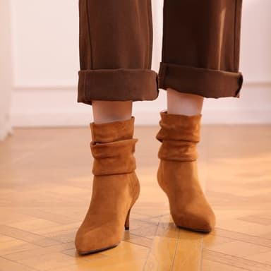 CosyFever Sexy Slouch Ankle Boots for Women with Fashon Mid Stiletto Heels Pointed Toe - 7.5 B(M) US - Image 7