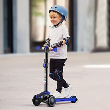 TONBUX Kids Scooter for Age 3-12, Toddler Scooters with 4 Adjustable Heights, Light Up 3-Wheels Scooters, Shock Absorption Design, Lean to Steer, Balance Training Scooter for Kids - Blue - Image 4
