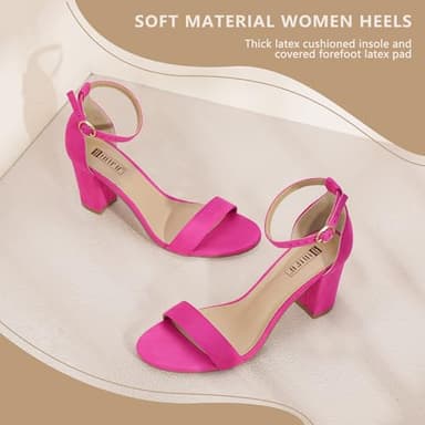 IDIFU Hot Pink Heels Chunky Block Low Heels Wedding Bridal Prom Dance Party Dress Shoes Open Toe Ankle Strap Heeled Sandals Dressy Comfortable Trendy Short Thick Summer Cute Heels(Hot Pink Suede, 7) - Image 4