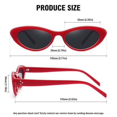 STORYCOAST Trendy Small Cat Eye Sunglasses for Women Retro 90s Oval Narrow Sun Glasses Vintage Skinny Shades UV400 Protection Red Frame-Gray Lens - Image 4