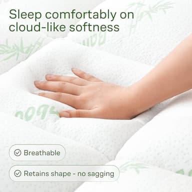 Ultra Soft Full Size Mattress Topper - Viscose Made from Bamboo Pillow Top Mattress Pad for Back Pain Relief - Naturally Cooling for Hot Sleepers, Green - Image 3