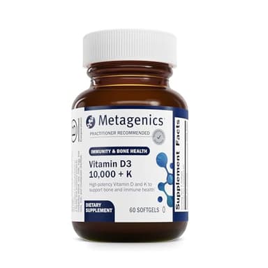 Metagenics Vitamin D3 + K - for Artery Health, Immune Support, Bone & Heart Health* - Vitamin D with MK-7 (Vitamin K2) - Non-GMO - Gluten-Free - 60 Softgels - 10,000 IU - Image 1