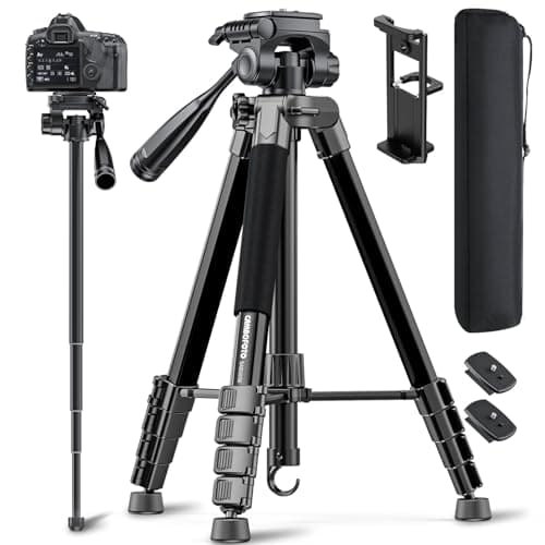 CAMBOFOTO 73" Camera Tripod and Monopod, Professional Aluminum Tripod Stand for Mirrorless Camera/DSLR/Cell Phone/Camcorder/GoPro, with Phone Holder and Travel Bag (Black) - Image 1