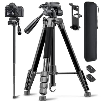 CAMBOFOTO 73" Camera Tripod and Monopod, Professional Aluminum Tripod Stand for Mirrorless Camera/DSLR/Cell Phone/Camcorder/GoPro, with Phone Holder and Travel Bag (Black) - Image 1