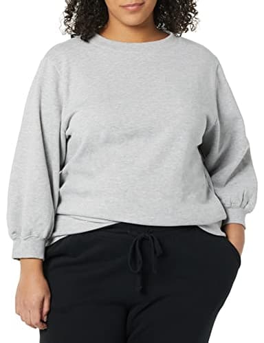 Amazon Essentials Women's French Terry Fleece Crewneck Sweatshirt with Sleeve Detail, Grey Heather, X-Small - Image 3