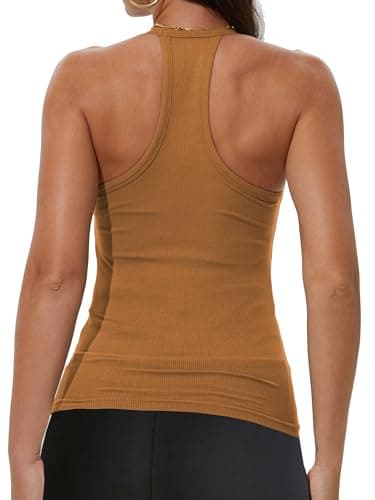 iGENJUN Women Workout Tops for Women Racerback Tank Tops 2025 Yoga Gym Ribbed Sleeveless Shirts Clothes,S,KhakiBeigeChoco - Image 2