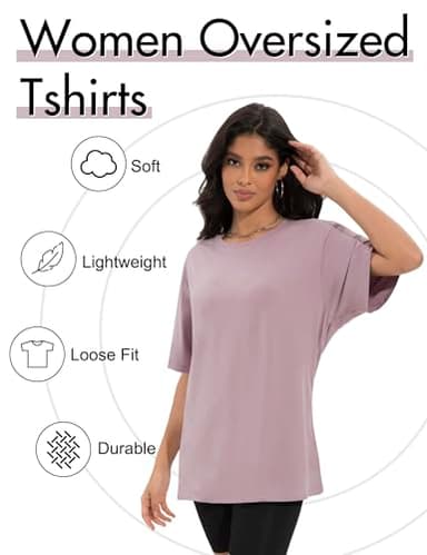 Siimcuzy 4 Pack Oversized Tshirts for Women, Loose Fit Crew Neck Summer Baggy Tops Workout Tees Plus Size T Shirts 1 Black 1 White 1 Dark Pink 1 Khaki XX-Large - Image 5