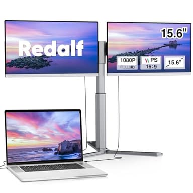 Redalf Laptop Screen Extender, 15.6" Portable Triple Monitor for Laptop,IPS Ultra-Thin Zero Frame Monitor Built-in Speakers Compatible with Mac, Windows, Chrome, Fits Laptops - Image 1