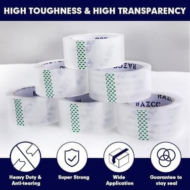 RAZCC Packing Tape, 12 Rolls Clear Heavy Duty Packaging Tape with Dispensers for Packing, Shipping, Moving and Mailing, Thicker Sealing Tape-1.88" x 65 Yards Per Roll, 780 Total Yards - Image 3