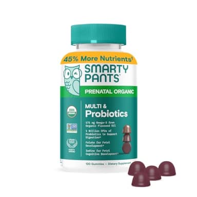 SmartyPants Organic Prenatal Vitamins for Women, Multivitamin Gummies: Probiotics, Biotin, Methylfolate, Omega 3 (ALA), Vitamin D3, C, Vitamin B12, B6, A, K2 & Zinc, Choline, 120 Count (30 Day Supply) - Image 1