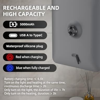 BGick Lighted Anti-Fog Shower Mirror for Shaving - 3 Color Modes Dimming Fogless with Light, 360°Rotation, Rechargeable Shower Mirror with Storage Tray & Razor Holders & Shaving Brush Holders (Grey - Image 7