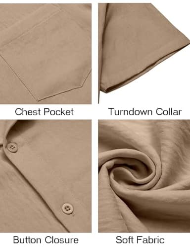 COOFANDY Mens Beach Button Up Shirt Fashion Casual Linen Resort Wear Shirts for Men Light Khaki - Image 5