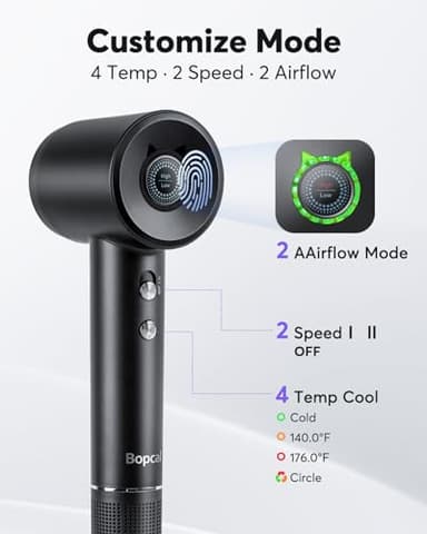 Hair Dryer - Bopcal Ionic Blow Dryer with Concentrator for All Hair Types,110000 RPM High-Speed Fast Drying Lightweight and Quiet, 200 Million Negative Ions Dryer with Thermo-Control (1500w) - Image 5
