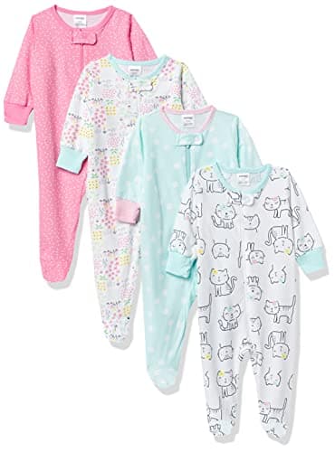 Onesies Brand Baby Girls 4-pack 'N Play Footies Multi And Toddler Sleepers, Cats, 3-6 Months US - Image 1