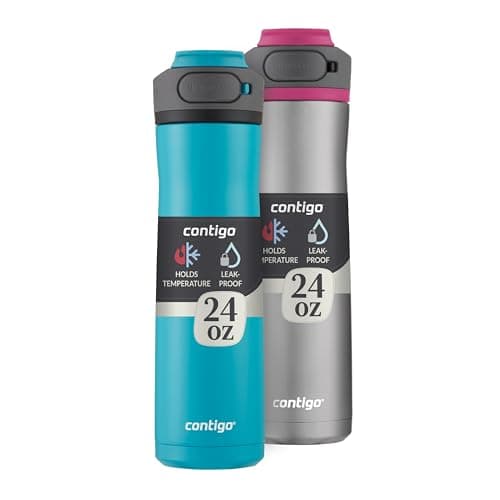 Contigo Cortland Chill 2.0 Vacuum-Insulated Stainless Steel Water Bottle Spill-Proof Lid Preserves Temperature for Hours 24oz 2-Pack Juniper & Dragonfruit Ideal for Travel and Daily Use - Image 1