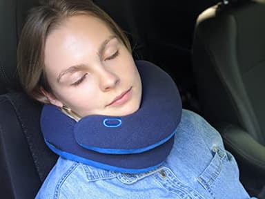 BCOZZY Travel Neck Pillow for Airplane – Patented Double Support for Head, Neck, and Chin. Best for Long Flights, Plane Sleeping & Car Rides. Adjustable Size. Fully Washable. Carry Bag. X-Large, Navy - Image 2