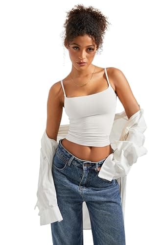 SUUKSESS Women Sexy Square Neck Tank Top Summer Going Out Tops Double Line Sleeveless Basic Cami Shirts (Snow White, L) - Image 2