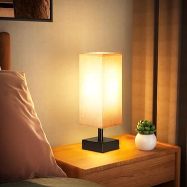 Small Table Lamp for Bedroom - Bedside Lamps for Nightstand, Minimalist Night Stand Light Lamp with Square Fabric Shade, Desk Reading Lamp for Kids Room Living Room Office Dorm - Image 4