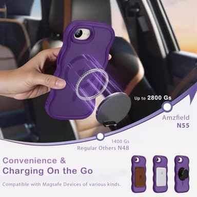 Amzfield Magnetic for iPhone 16e Case, Compatible with Magsafe Wavy Cute Design Translucent Matte Hard Back Silicone Bumper Shockproof Protective Phone Case for iPhone 16 e Women Girls, Dark Purple - Image 2