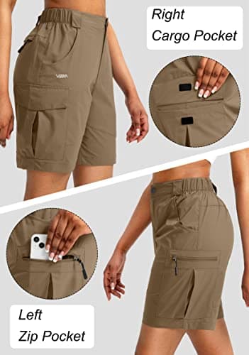 Viodia Women's 7" Hiking Cargo Shorts with Pockets Quick Dry Lightweight Shorts for Women Golf Casual Summer Shorts Dark Khaki L - Image 4