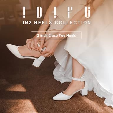 IDIFU Women's IN2 Pedazo Dress Shoes Low Block Heels Comfortable Chunky Closed Toe Ankle Strap Wedding Pumps(White Pu, 9.5 B(M) US) - Image 2