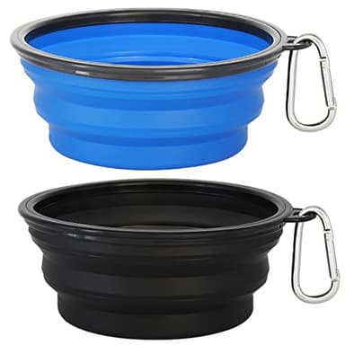 Kytely Large Collapsible Dog Bowls 2 Pack, 34oz Foldable Dog Travel Bowl, Portable Pet Water Food Bowl with Clasp, Pet Cat Feeding Cup Dish for Traveling, Walking, Hiking (Black+Blue) - Image 1
