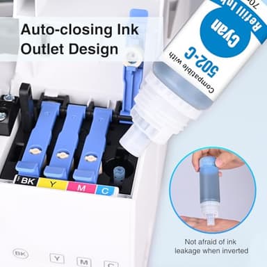 Replacement for 502 Ink Bottle Color Combo Pack Replacement for Epson 502 Compatible for EcoTank ET-2760 ET-2850 ET-4760 ET-3850 ET-15000 ET-2760 ET-4850 ET-2750 Printer (Cyan/Magenta/Yellow) - Image 5