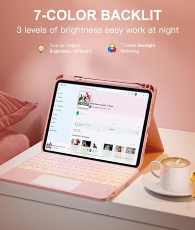 Harvopu Compatible for iPad 11th 10th Generation Case with Keyboard, Folio Cover with Pencil Holder, Multi-Touch Trackpad, 7 Color Backlit, Detachable Keyboard for iPad (A16) 11th/10th Gen (Light Pink - Image 6