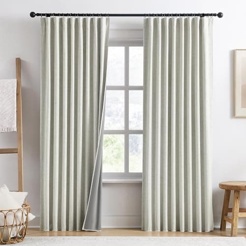 RAIN CITY Natural Blackout Curtains 90 Inch Long 2 Panels Set,Back Tab/Rod Pocket/Pleated Look with Hooks,Linen Blend Textured Boho Black Out Sunblock Summer Drapes for Living Room 50W x 90L - Image 1