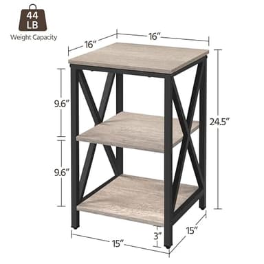 Yaheetech End Table Living Room, 3-Tier Side Table with Storage Shelves for Home Office, Industrial X Design Sofa Tables with Strong Metal Frame, Easy Assembly, Gray - Image 3