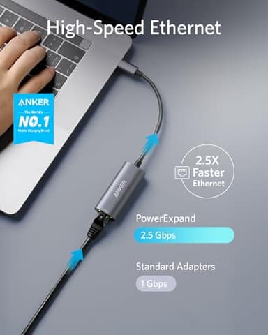 Anker USB C to Ethernet Adapter,USB Type-C to 2.5 Gbps Ethernet LAN Network Adapter,Aluminum Portable,for MacBook Pro, MacBook Air 2018 and Later, iPad Pro 2018 and Later, XPS - Image 2