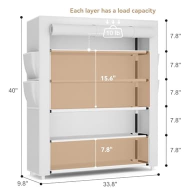VILICK Shoe Rack with Cover, 5 Tier Shoe Organizer Storage for 20-24 Pair Shoes and Boots Large Shoe Storage Shelf Space Saving Vertical Shoe Rack for Closet, Front Door Entrance, Dorm, Garage, White - Image 3