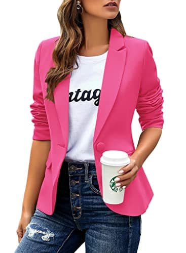 Womens Casual Blazers Long Sleeve Lapel Button Slim Work Office Blazer Jacket(Rose Pink,Large) - Image 1