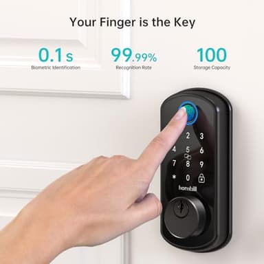 WiFi Smart Door Lock Set: Hornbill Keyless Entry Door Lock Deadbolt with Handle Set Fingerprint Front Door Lock with 2 Knobs Alexa Bluetooth Remote Code Auto Lock for Home Hotel Security Black - Image 2