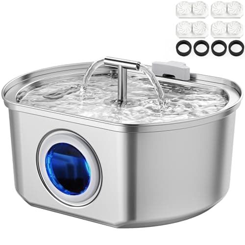 Cat Water Fountain Stainless Steel - Pet Drinking Fountain for Cats Indoor - 3.2L/108oz Automatic Water Dispenser with Watering Level Window (4 Filter) - Image 1
