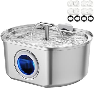Cat Water Fountain Stainless Steel - Pet Drinking Fountain for Cats Indoor - 3.2L/108oz Automatic Water Dispenser with Watering Level Window (4 Filter) - Image 1