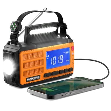FosPower Emergency Weather Radio (Model D8) NOAA/AM/FM with 37000mWh Portable Power Bank, USB/Solar/Hand Crank Charging, SOS Alarm & Flashlight for Indoor/Outdoor Emergency - Image 1
