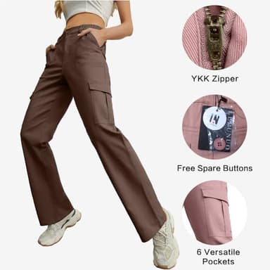 Women's High Waist Jogger Pants Casual Cargo Elastic Waistband Sweatpants Dark Brown - Image 4