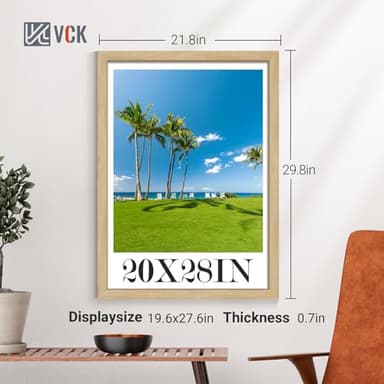 VCK 20x28 Picture Frame Set of 4 - Oak, Gallery-Quality Wood Poster Frames, 1.1-Inch Wide Border, Polished Plexiglass, Vertical or Horizontal Wall Display for Photo/Art/Prints, Natural Oak - Image 2