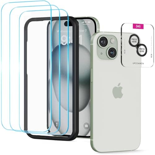 Upcommon UARMOR Glass 3 Pack Clear Screen Protector & 1 Pack Camera Lens Protector for [ iPhone 15 ] 9H Tempered Glass with Easy Installation Kits (3+1 Pack) - Image 1
