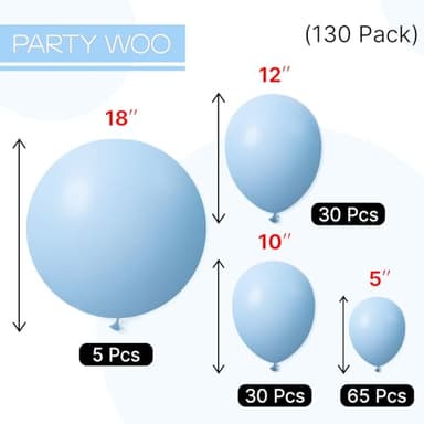 PartyWoo Blue Balloons 130 pcs Sky Blue Balloons Different Sizes Pack of 18 12 10 5 Inch Baby Blue Balloon Arch Kit Balloon Garland for Birthday Graduation Boys Baby Shower Party Decorations Blue-Y20 - Image 2