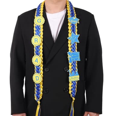 Graduation Ribbon Leis 2025 Class of 2025 Graduation Decor Gift Graduates Senior for Him Her Congrats Grad (Blue & yellow) - Image 4