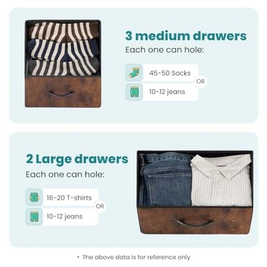 OLIXIS Dresser for Bedroom with 5 Drawers, Wide Chest of Drawers, Fabric Bedroom Dresser with Drawer Organizers, Storage Organizer Unit with Fabric Bins for Closet, Living Room, Hallway, Rustic Brown - Image 5