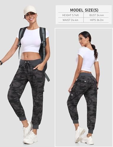 MoFiz Hiking Cargo Pants for Women with Pockets Lightweight Quick Dry Athletic Outdoor Summer Travel Casual Joggers Sweatpants Camouflage Dark Grey 2XL - Image 6