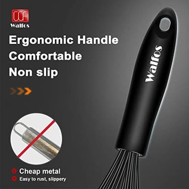 Walfos Silicone Whisk,Stainless Steel Wire Whisk Set of 3 -Heat Resistant 480°F Kitchen Whisks for Non-stick Cookware,Balloon Egg Beater Perfect for Blending,Whisking,Beating,Frothing & Stirring,Black - Image 7